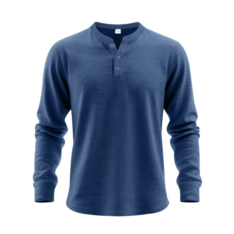 Herren nan strukturiertes Henley-Langarmshirt mit Thermo-Waffelstruktur, geripptem Stehkragen und körperfreundlichem Schnitt Drune