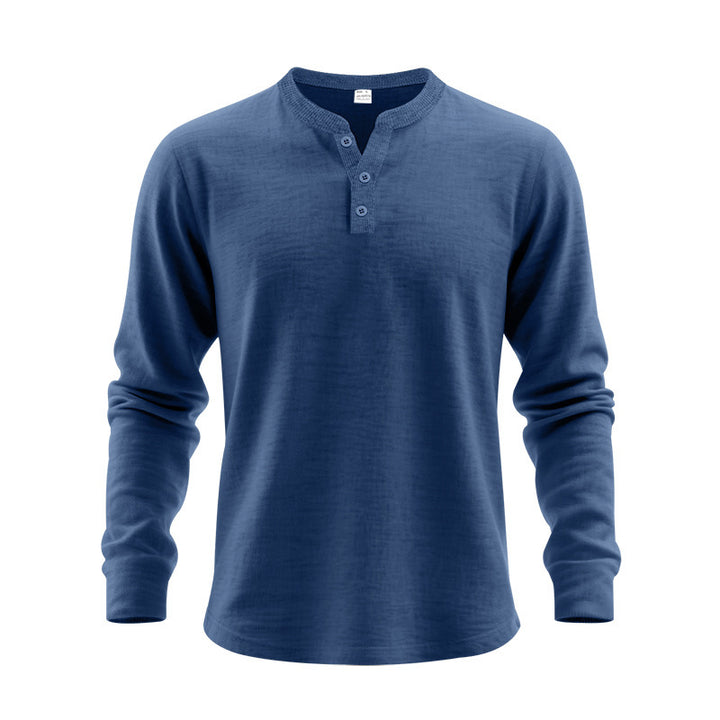 Herren nan strukturiertes Henley-Langarmshirt mit Thermo-Waffelstruktur, geripptem Stehkragen und körperfreundlichem Schnitt Drune