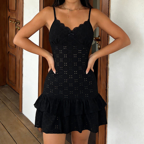 Damen Kleid mit verschnürbarem Ausschnitt und voluminösem Rüschensaum Drune
