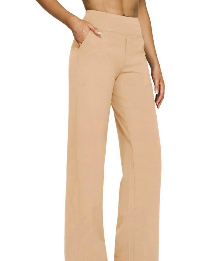 Damen nan weit geschnittene Palazzo-Hose mit hochgeschnittenem Komfortbund und Eingrifftaschen Drune