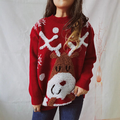 Damen Kuscheliger Weihnachts-Pullover mit lustigem Rentier-Motiv Drune