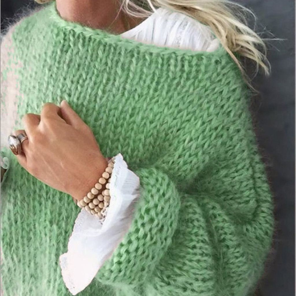 Damen lässiger Grobstrickpullover mit offenen Maschen und überschnittenen Schultern Drune