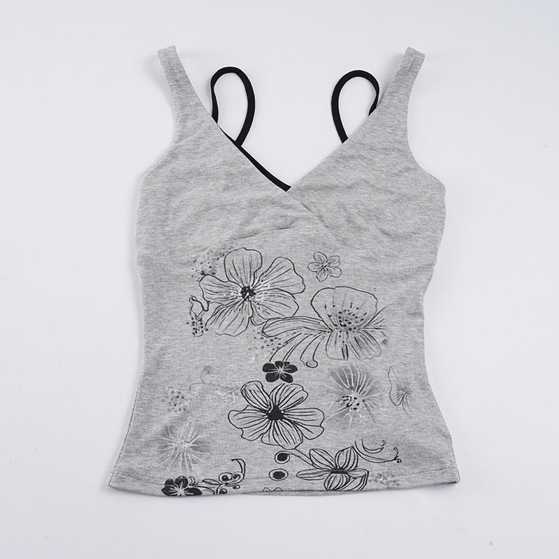 Damen Crop-Top mit floralem Design und Spaghetti-Trägern Drune