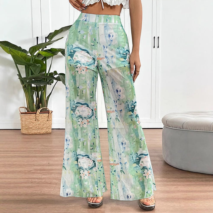 Damen weit geschnittene Transparente Blumenhose Drune