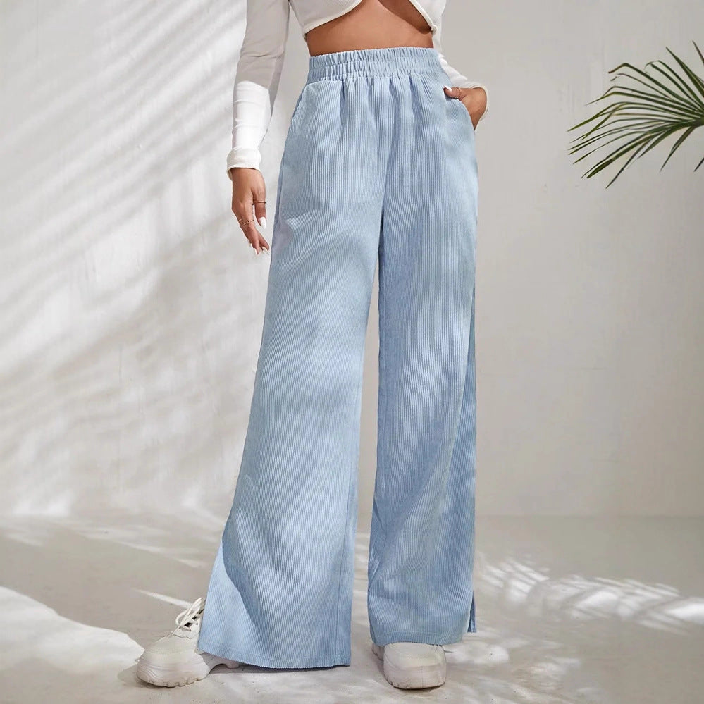 Damen Weite Cord-Hose mit elastischem Bund und seitlichen Schlitzen Drune