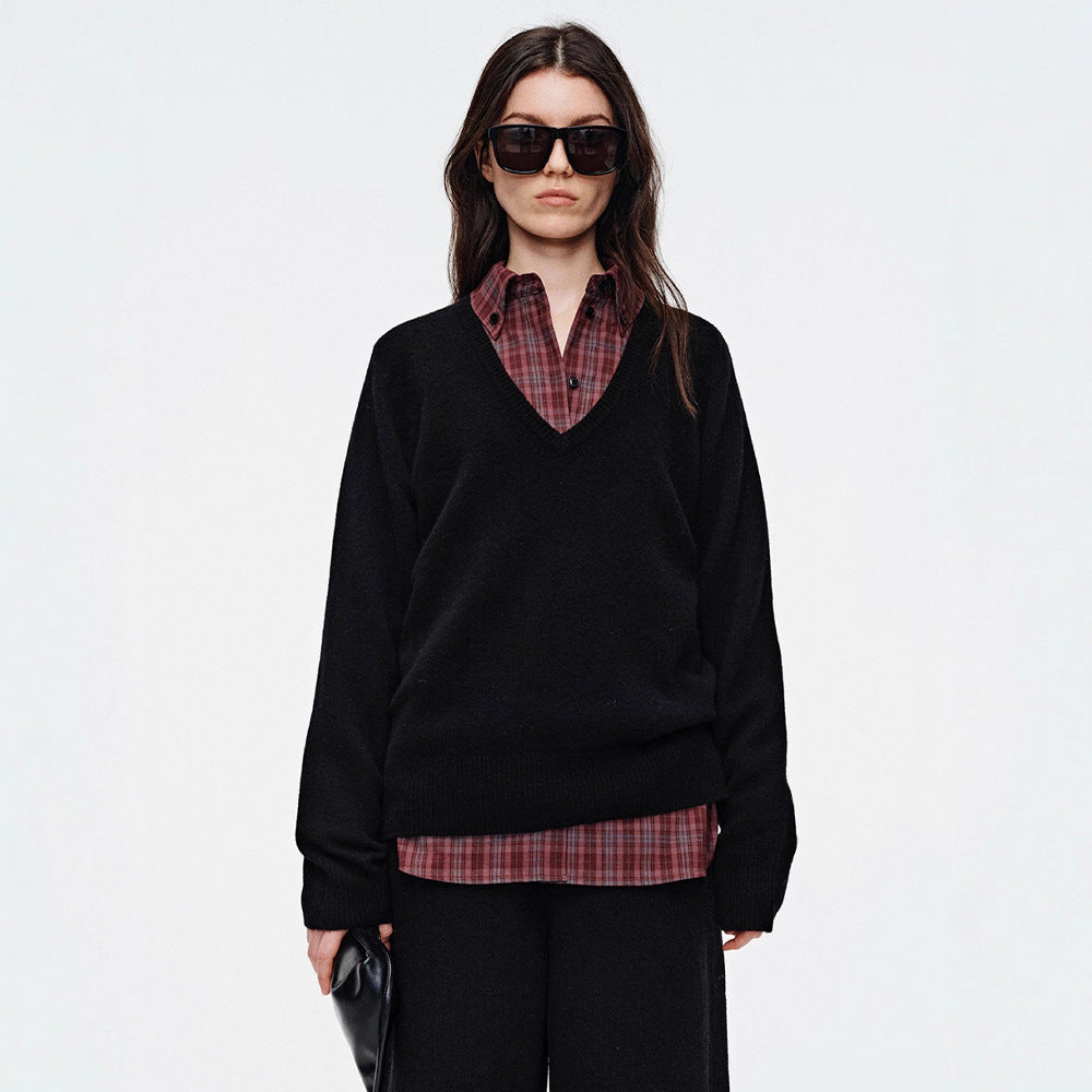 Damen Kuscheliger V-Ausschnitt Pullover Drune
