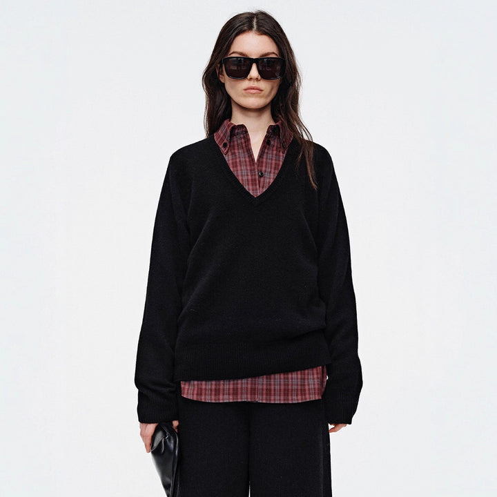 Damen Kuscheliger V-Ausschnitt Pullover Drune
