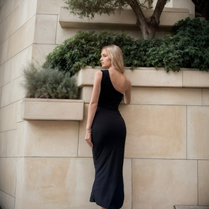 Damen figurbetontes Wickelkleid mit asymmetrischem Ausschnitt und elegantem Rüschen-Finish Drune