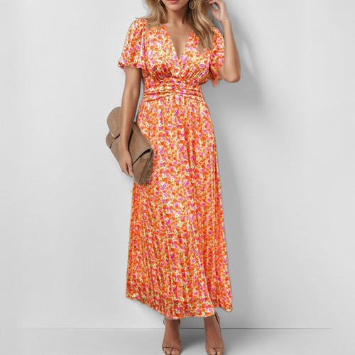 Damen Maxikleid mit floralem Schnitt und elegantem Wickeloberteil Drune