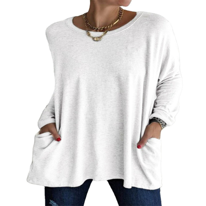 Damen nan oversized Longsleeve-Tunika mit Rundhalsausschnitt, überschnittener Schulter und aufgesetzten Taschen Drune