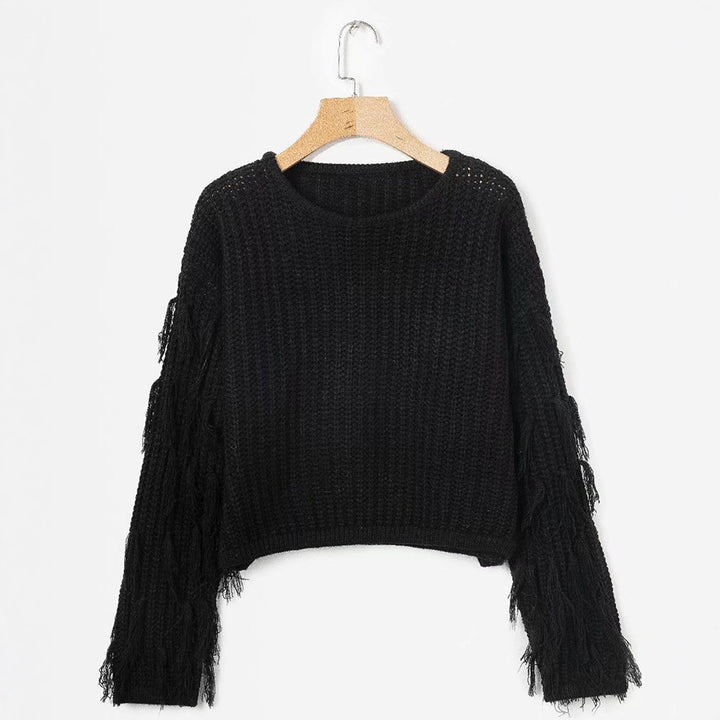 Damen Strickpullover mit fransigen Ärmeln und komfortablem Schnitt Drune