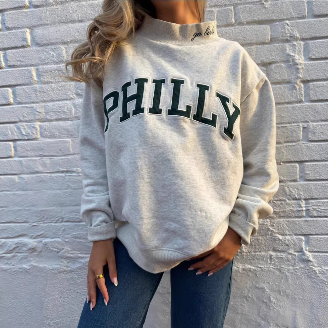 Damen Oversized Sweatshirt mit trendigem Schriftzug Drune