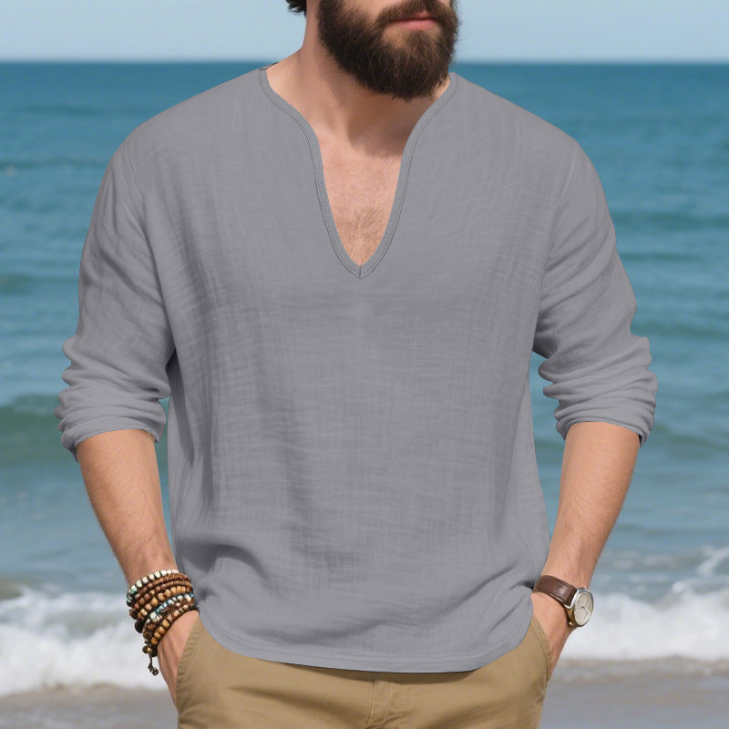 Herren lässiges Langarmshirt mit V-Ausschnitt aus hochwertigem Baumwollmix Drune