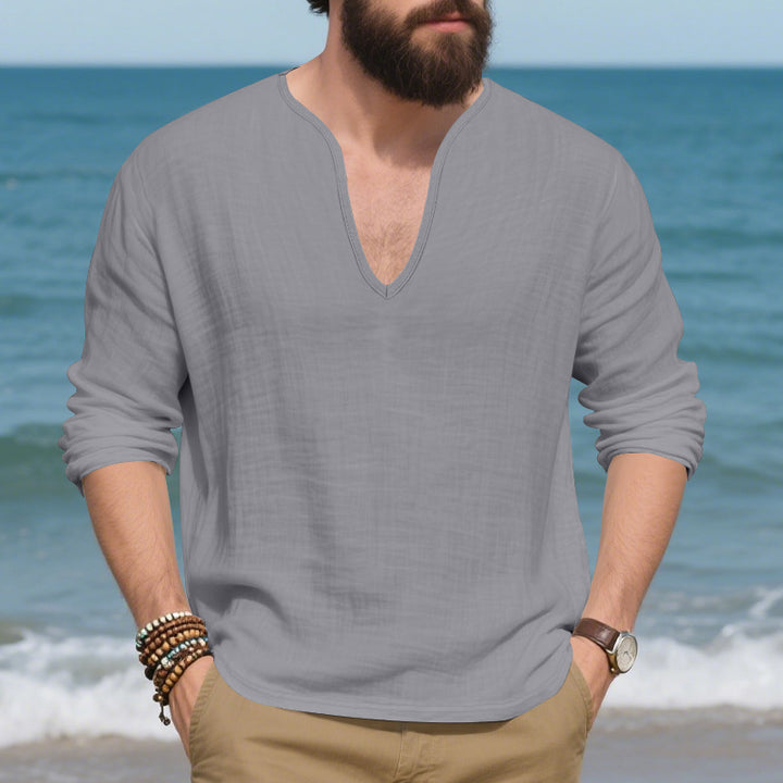 Herren lässiges Langarmshirt mit V-Ausschnitt aus hochwertigem Baumwollmix Drune