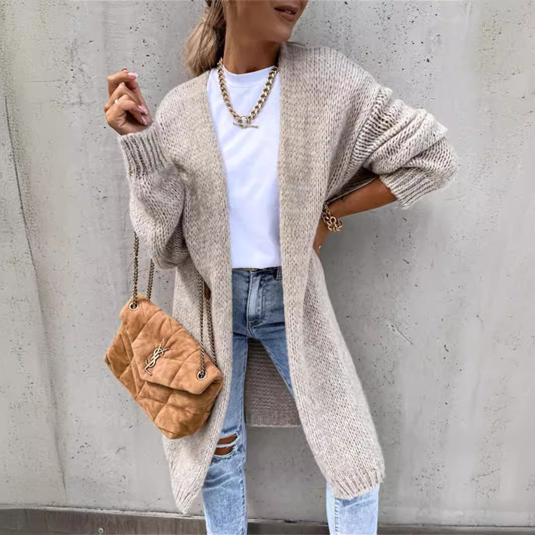 Damen lange Strickjacke mit lässigem Schnitt und weichen Texturen Drune