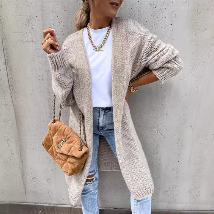 Damen lange Strickjacke mit lässigem Schnitt und weichen Texturen Drune
