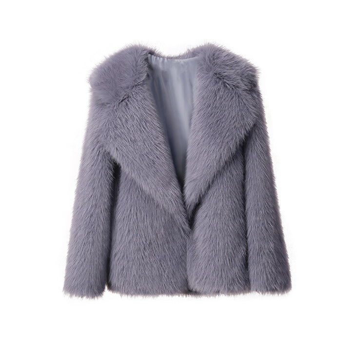 Damen Elegante Kunstpelzjacke mit großem Kragen Drune