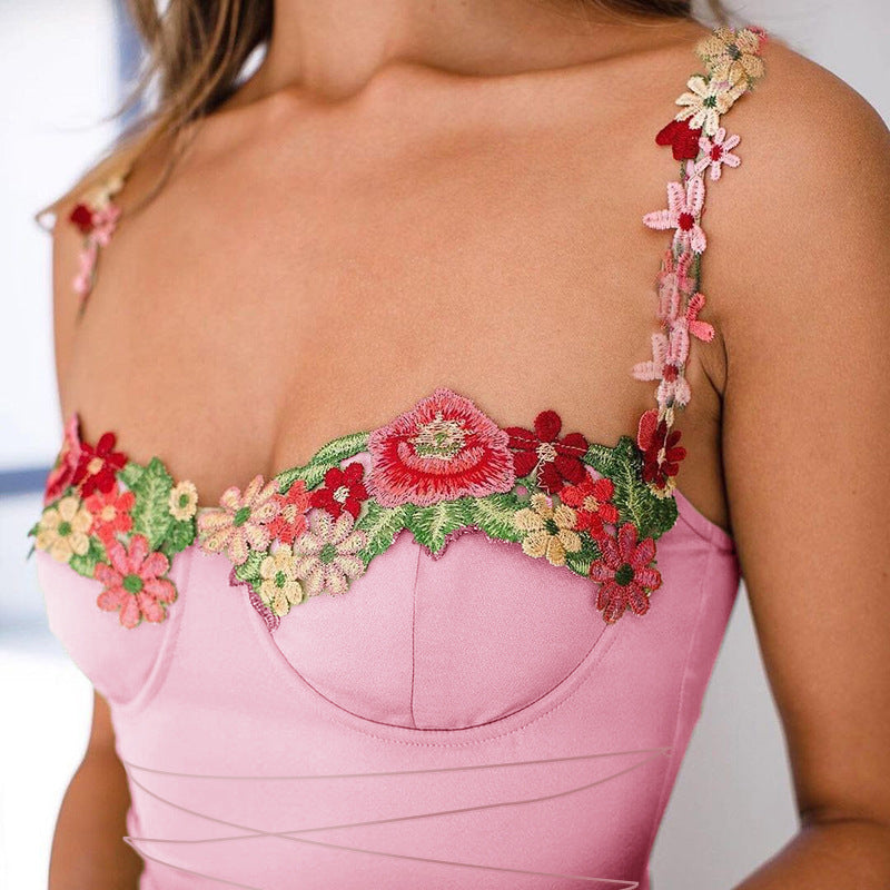 Damen Figurbetontes Minikleid mit blumigen Trägern und Schnürung Drune