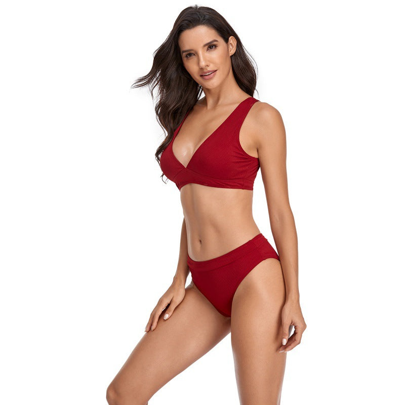 Damen Bikini-Set mit sportlichem V-Ausschnitt und hohem Taillenslip Drune