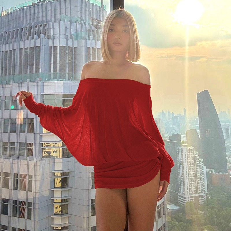 Damen Oversized Strickoberteil mit weitem Ausschnitt und langen Ärmeln Drune