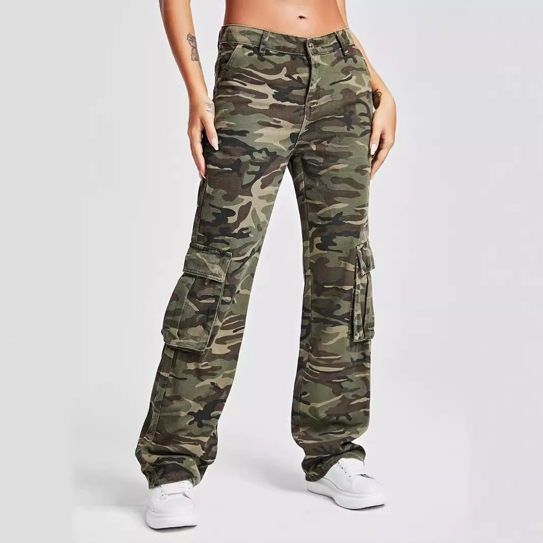 Damen Cargo-Hose im urbanen Camouflage-Stil mit praktischen Seitentaschen Drune