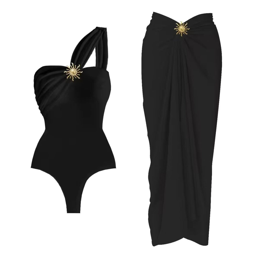 Damen einseitiger Badeanzug mit elegantem Wickelrock Drune