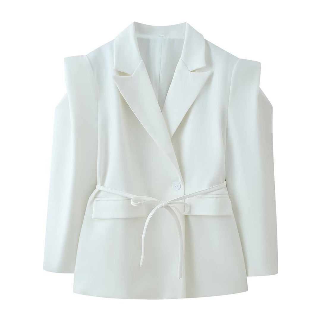 Damen nan taillierter Blazer mit Bindegürtel, Reverskragen und Schulterpolstern Drune