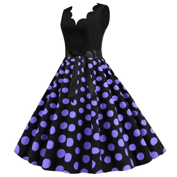 Damen Midi-Halbdauer Kleid mit klassischem Polka-Dots-Muster und taillierter Form Drune