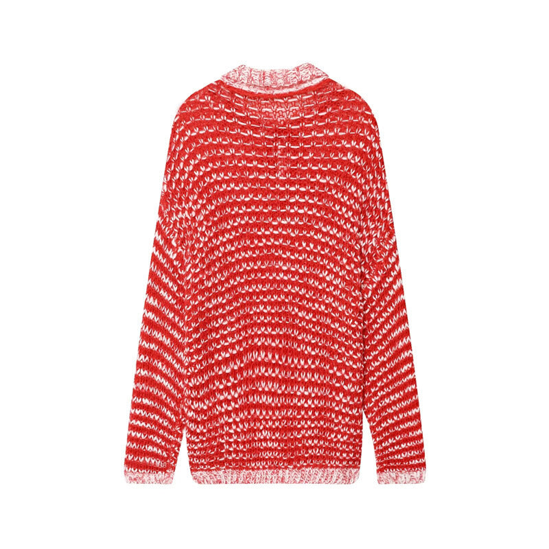 Damen lässiger Strickpullover mit modischem Kragen und Rüschendetail Drune