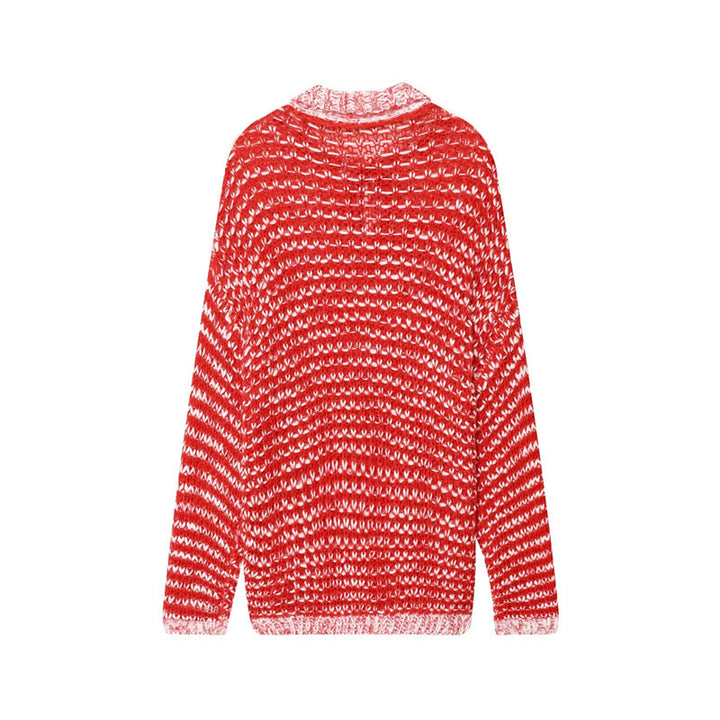 Damen lässiger Strickpullover mit modischem Kragen und Rüschendetail Drune