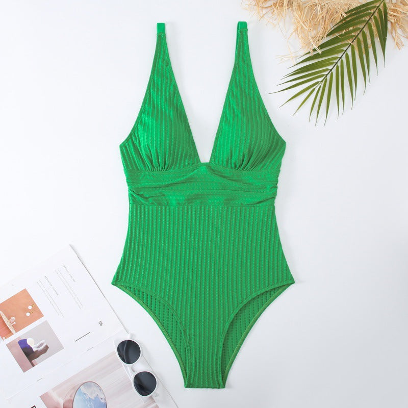 Damen Einteiler Badeanzug mit raffiniertem Rippendesign Drune