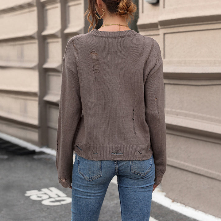 Damen lässiger Strickpullover mit modischem Schnitt und Rüschendetails Drune