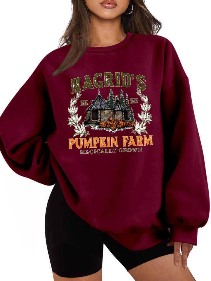 Damen Sweatshirt mit gemütlichem Rundhalsausschnitt und herbstlichem Kürbis-Motiv Drune