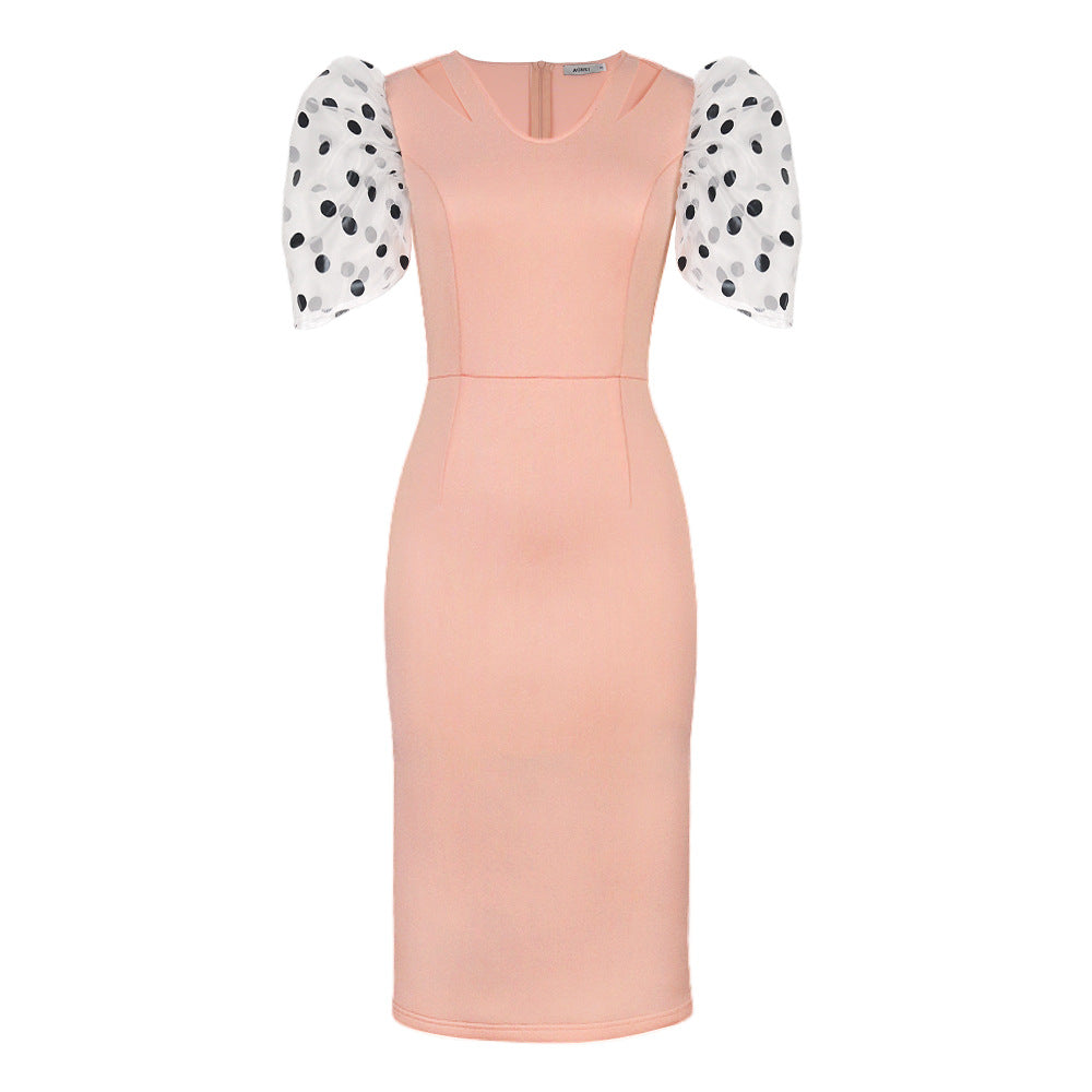 Damen Figurbetontes Kleid mit transparenten Puffärmeln Drune