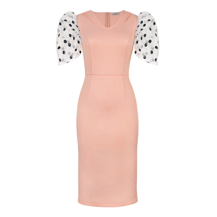 Damen Figurbetontes Kleid mit transparenten Puffärmeln Drune