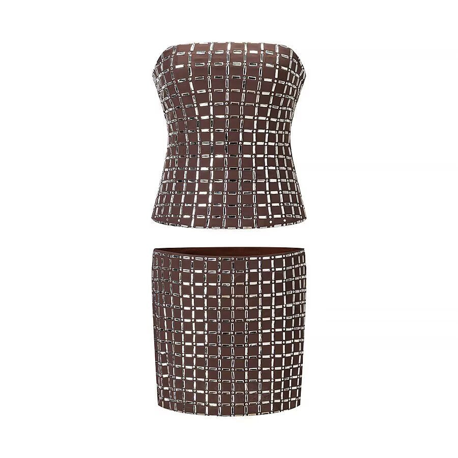 Damen Oberteil und Rock Set mit modernem Gitterdesign Drune