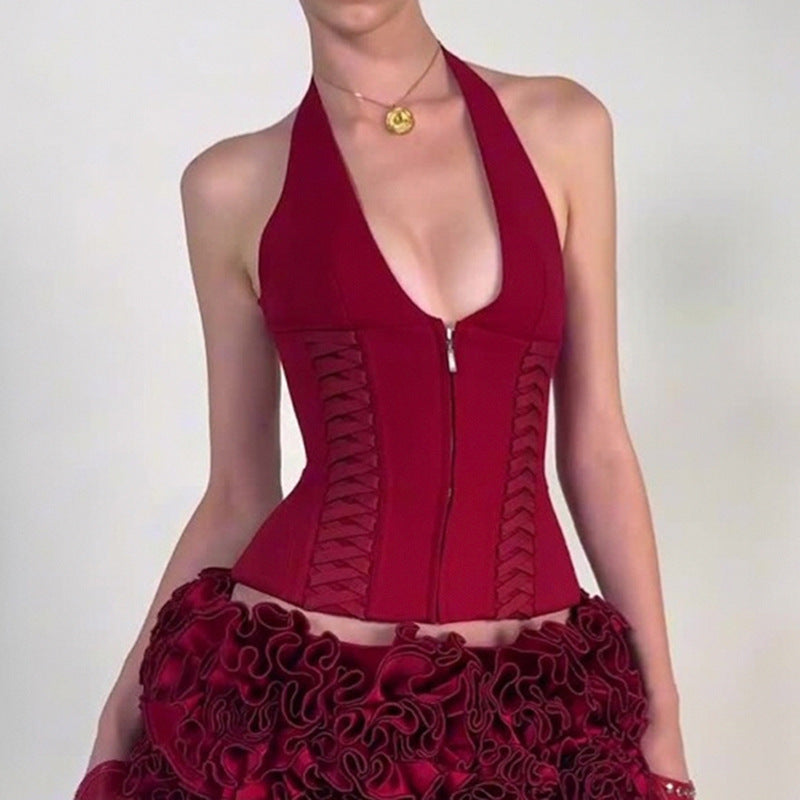Damen-Haltertop mit raffinierten Zipp-Details und Baumwollmix Drune