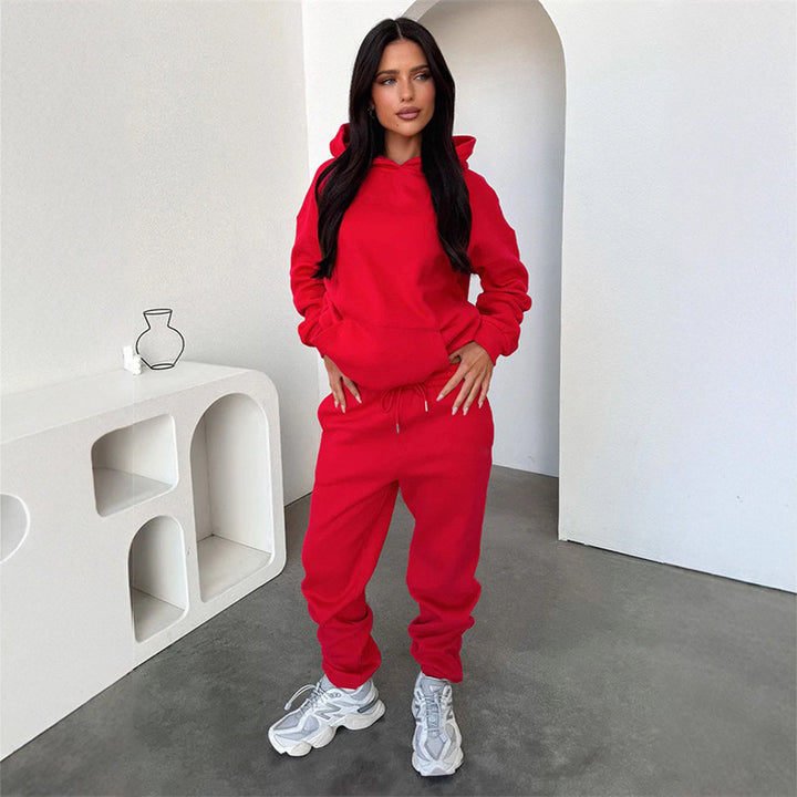 Damen Sportliches Loungewear-Set mit Kapuze und elastischem Bund Drune