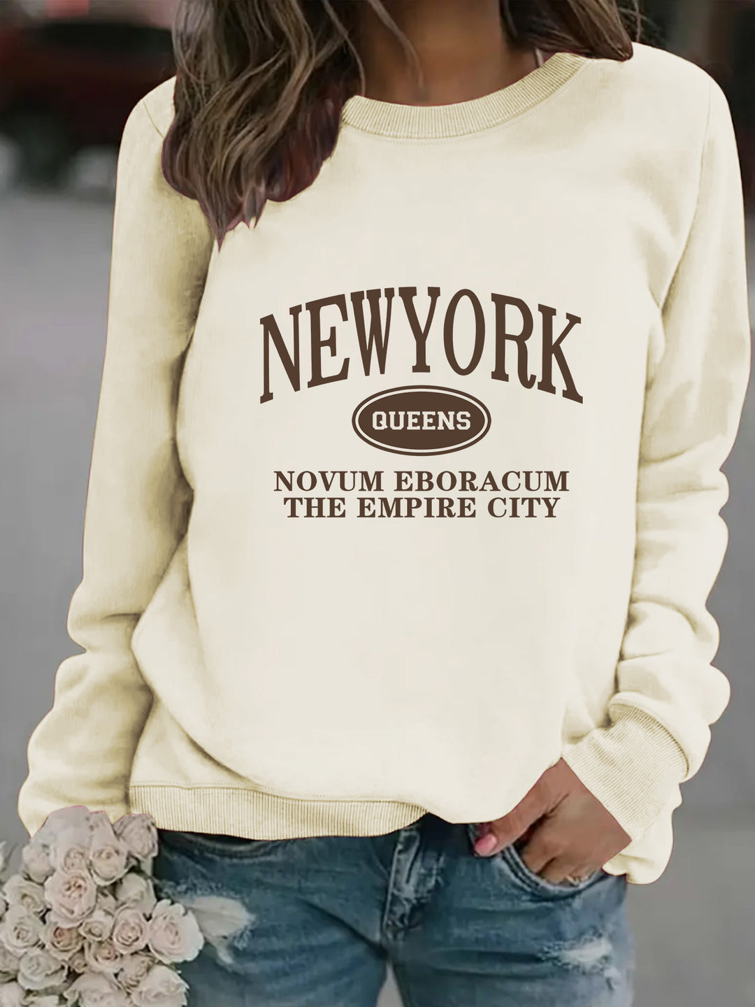 Damen Sweatshirt mit stylischem New Yorker Schriftzug Drune
