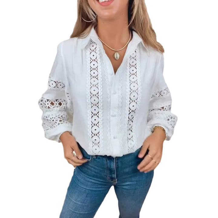 Damen Bluse mit kunstvollen Häkel- und Lochstrickdetails Drune