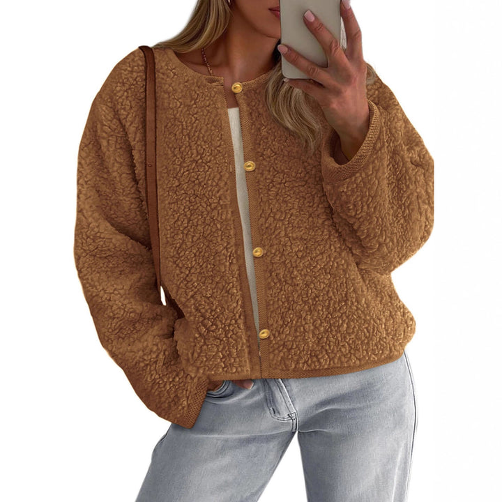 Damen Kuschelige Fleecejacke mit Knopfdetail und Oversized-Schnitt Drune