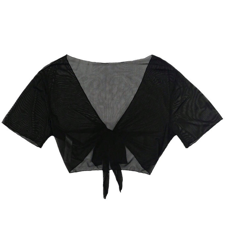 Damen Kurzarm-Crop-Top mit V-Ausschnitt und Bindeband Drune