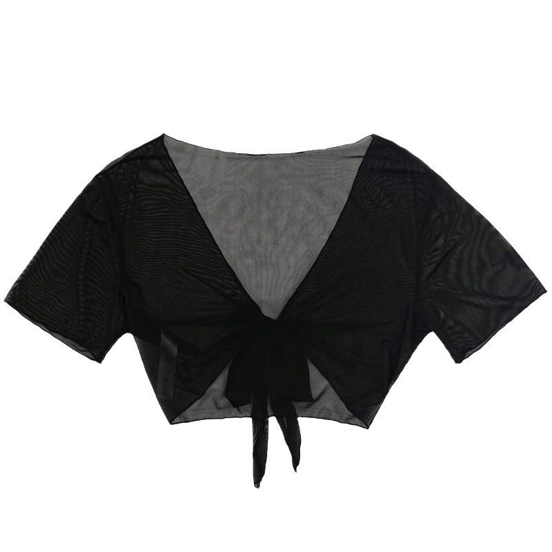 Damen Kurzarm-Crop-Top mit V-Ausschnitt und Bindeband Drune