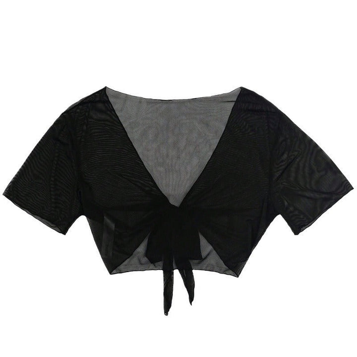Damen Kurzarm-Crop-Top mit V-Ausschnitt und Bindeband Drune
