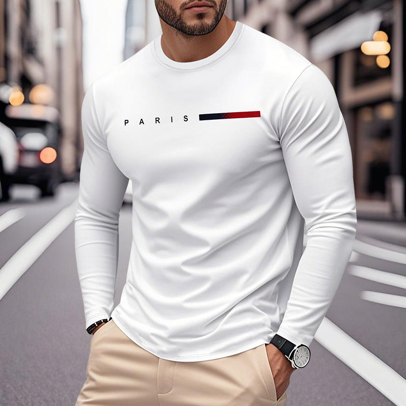Herren Langarm T-Shirt mit modernem Paris-Druck und elastischem Saum Drune