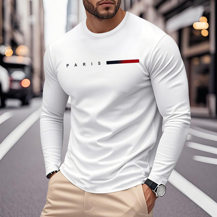 Herren Langarm T-Shirt mit modernem Paris-Druck und elastischem Saum Drune