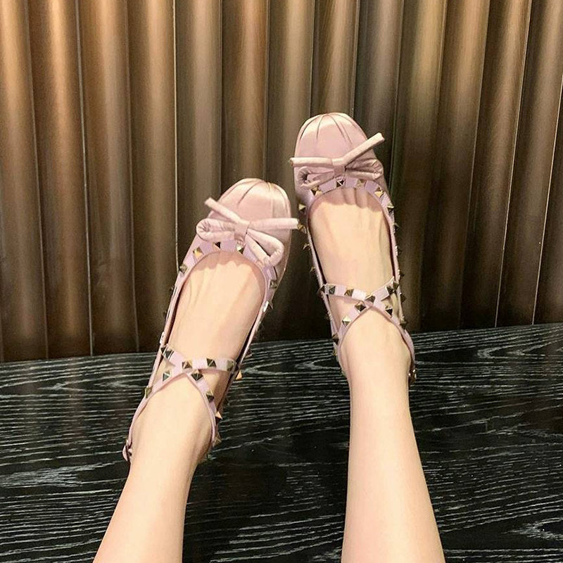 Damen Ballerinas mit stilvollem Nieten-Detail und edlem Schleifenakzent Drune