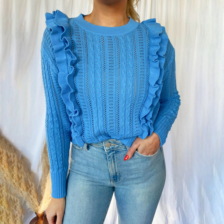 Damen modischer Pullover mit Rüschen Drune