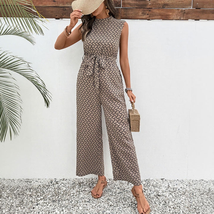 Damen eleganter Jumpsuit mit modernem Bindegürtel und floralem Print Drune