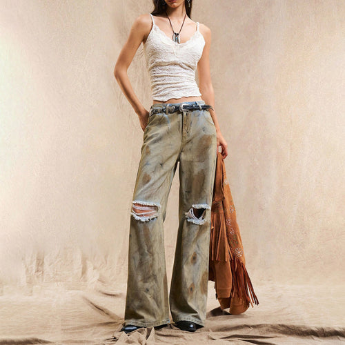 Damen Weite Jeans mit modischen Destroyed-Details und lässigem Schnitt Drune